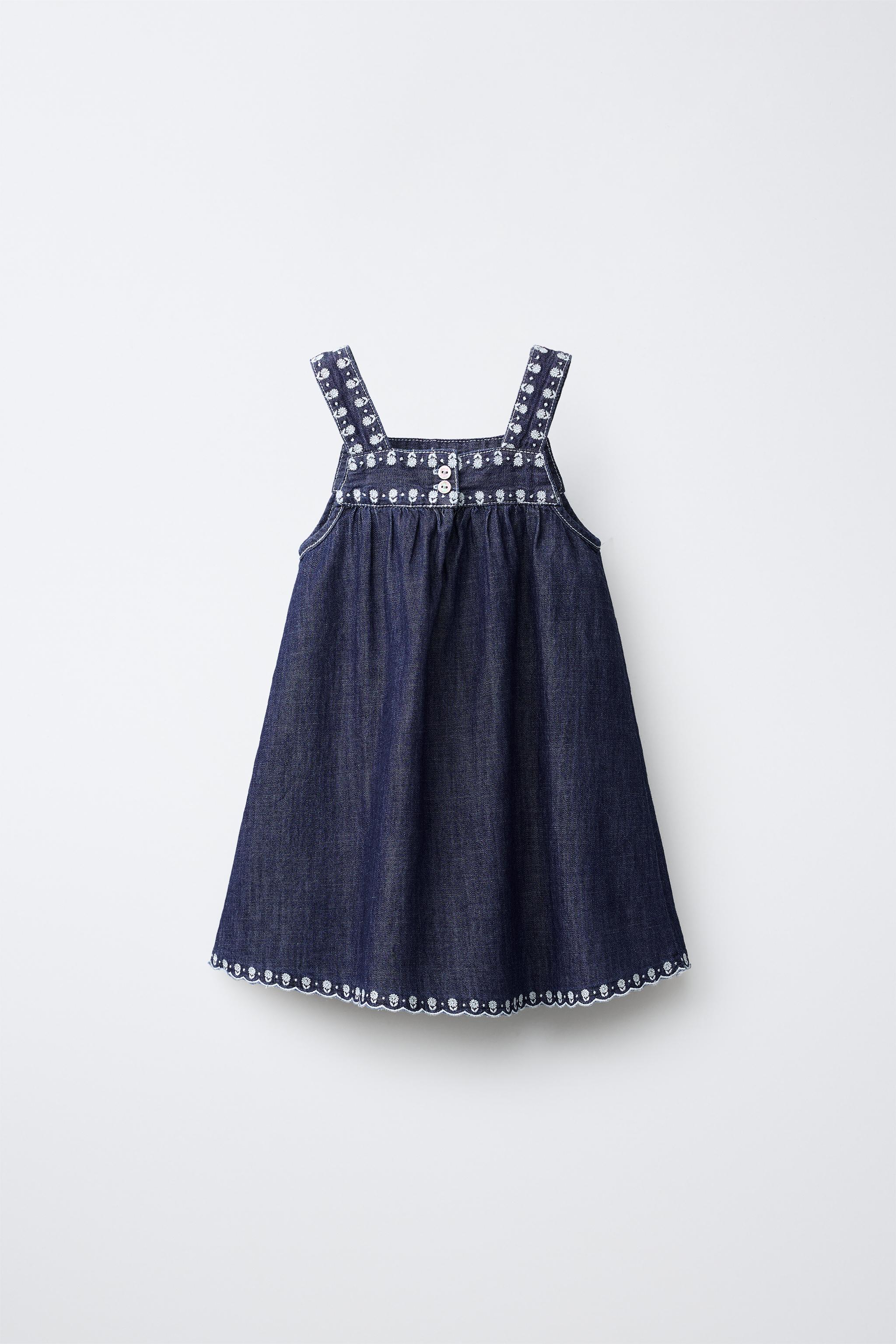 FLUID EMBROIDERED FLORAL DENIM DRESS
